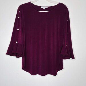 Anthropologie Green Envelope Elegant Maroon Bell Sleeve Blouse Top Stretchy